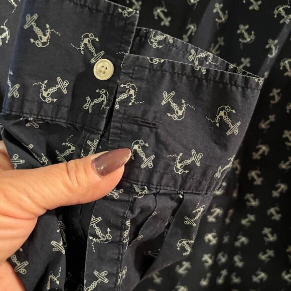TALBOTS long sleeve shirt, navy anchor print, women's size 14 - Picture 8 of 10